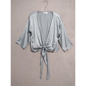 URBAN OUTFITTERS Front Tie Crop Top Blue Satin Size M